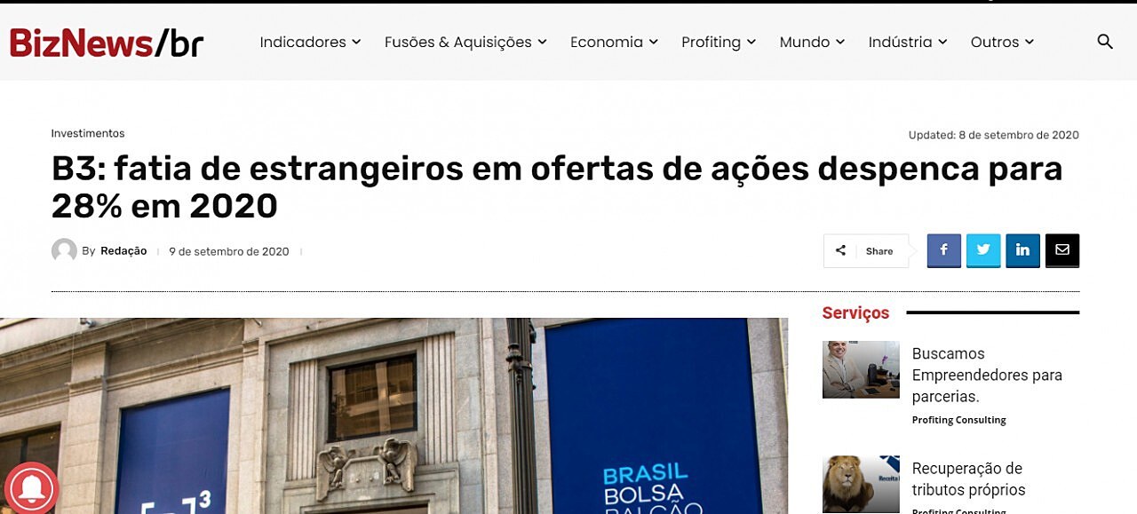 B3: fatia de estrangeiros em ofertas de aes despenca para 28% em 2020